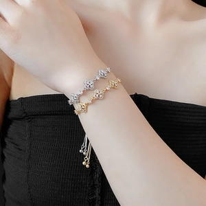 Exquisite gold and silver plated clover bracelets with sparkling cubic zirconia stones