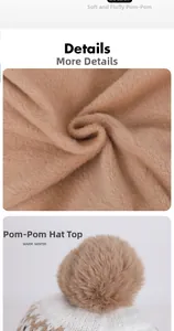 Detail of warm Fair Isle knit beanie showing soft fabric texture and fluffy pom-pom top