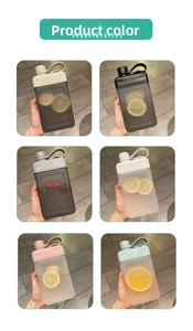 Detail view of flat square water bottles in six colors with handles and ribbed texture