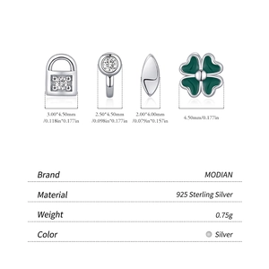 MODIAN 925 sterling silver charms set featuring clover, key lock, and crystal studs