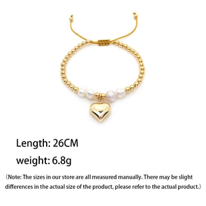 Baroque natural pearl heart bracelet with 18K gold beads and adjustable yellow cord