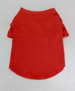 Flat lay of a red round neck cotton pet T-shirt for French Bulldogs and small dogs
