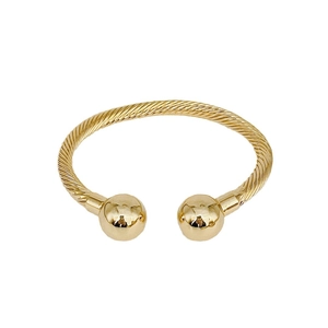 French vintage gold twisted rope cuff bracelet with polished bead ends and open design