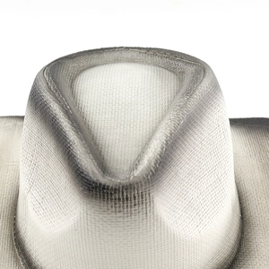 Macro detail of silver woven texture on a western cowboy hat with a metallic finish