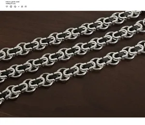 Detailed macro view of punk geometric stainless steel chain links with black and silver finish