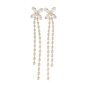 18K gold plated butterfly tassel earrings with sparkling white cubic zirconia crystals