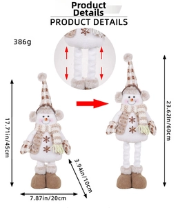 Dettaglio del pupazzo di neve in peluche con gambe estensibili da 45 cm a 60 cm