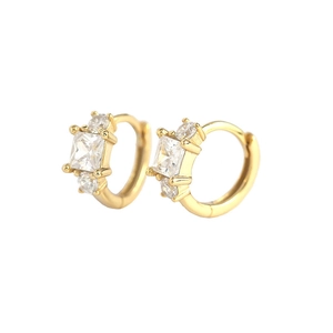 Elegant gold S925 silver hoop earrings with square zircon stone and accent diamonds