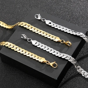 Poliertes Set aus kubanischer Gliederkette und Armband aus Edelstahl in Gold und Silber