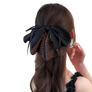 Elegant large leopard print and black silk layered bow hair claw clip for women