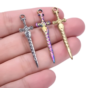 304 stainless steel punk sword pendants in silver, rainbow and gold finish for necklaces