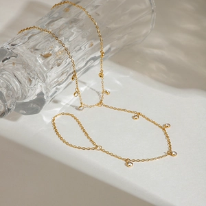Bracelet de cheville en acier inoxydable doré 18K avec zircons sur verre décoratif