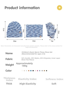 Conjunto de gorro bufanda y guantes de punto para niños con medidas detalladas