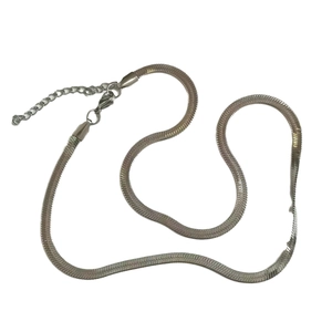 Polished silver stainless steel flat snake bone chain necklace with lobster clasp