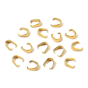 Set of 14 polished gold-plated stainless steel pinch bails for DIY jewelry making