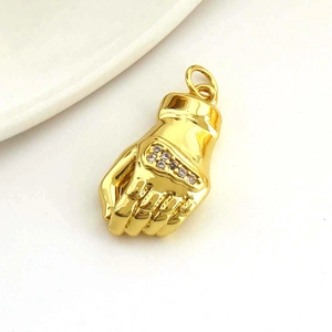 18k gold plated heart glove pendant with inlaid zircon stones for DIY jewelry making