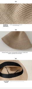 Close-up of beige knitted bucket hat with detailed fabric texture and adjustable drawstring