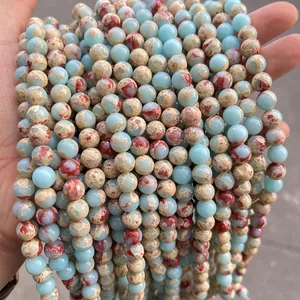 Imperial Jasper Round Beads Sea Sediment Semi Precious Stone Marble Pattern For DIY Jewelry Making Accessories