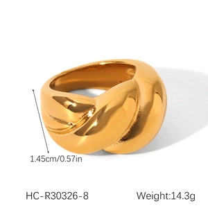 Macro shot of thick gold chunky croissant ring with 1.45cm height measurement