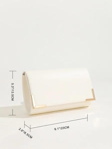 Detailed size specifications of white PU leather clutch bag measuring 23x13.5x6.5 cm