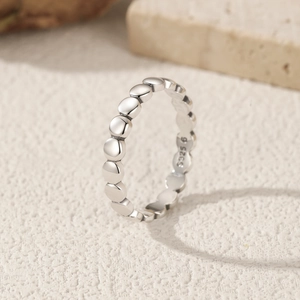 Minimalist S925 sterling silver beaded ring with vintage polished finish for women