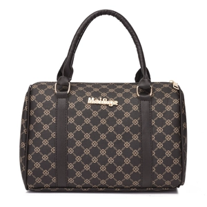 Brown monogram Boston bag for women with geometric print and gold metal zipper hardware