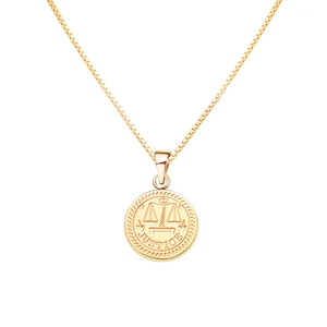 Gold titanium steel justice scale necklace with round justice pendant for men and women