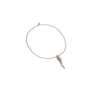 Silver hourglass pendant necklace with shimmering zircon stones and elegant tassel chain