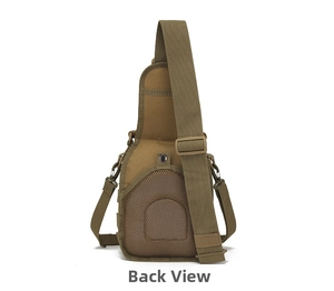 Tactical sling bag back view featuring breathable mesh padding and adjustable strap hooks