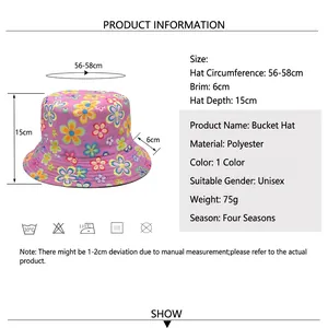 Pink floral reversible bucket hat for sun protection featuring colorful flower patterns