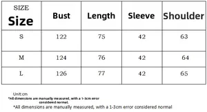 Detailed size guide table for women knit loungewear set with bust and length measurements