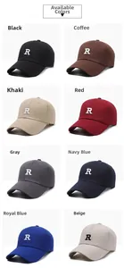 Classic R-embroidered cotton baseball caps shown in eight diverse color options
