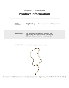Detailed specs of Tiger Eye stone tassel necklace with copper and zircon material details