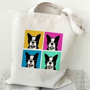 French Bulldog Print Canvas Tote Bag Shoulder Handbag Harajuku Fashion Eco Friendly Shopping Bag For Women
