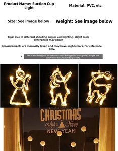 Macro detail of PVC Christmas window suction lights featuring angel and reindeer shapes