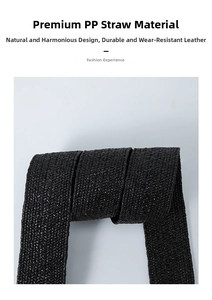 Detail of high-density black woven PP straw belt featuring refined diamond texture
