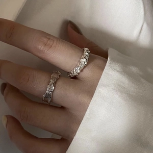 925 sterling silver irregular open rings with twisted rope and lava texture for women