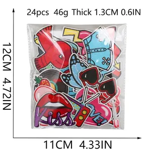 24pcs assorted colorful embroidery patches with red lips and love motifs for clothing decoration