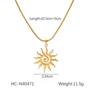 Detailed size specifications of the hammered gold sun pendant and snake chain necklace