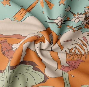 Detailaufnahme des weichen Tarot-Wandteppichs mit feiner Textur und farbenfrohem Druck