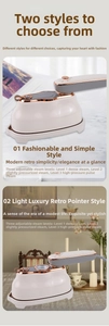 Detail of portable steam iron showing dual models with three adjustable steam settings