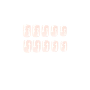 Pink and white heart press-on nails set with minimalist abstract design patterns