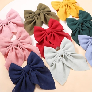 Floral chiffon bow hair clips set in various candy colors with long ribbon tails
