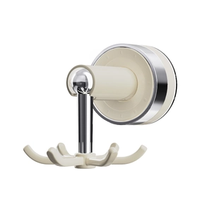 Rotating six-claw wall hook with suction cup mount in cream white for kitchen storage