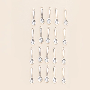 Set of 20 silver-colored mini spoon alloy pendants for DIY jewelry and crafts making