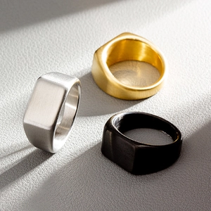 Minimalist Titanium Steel Signet Ring For Men Brushed Matte Flat Top Rectangular Geometric Industrial Style Finger Jewelry