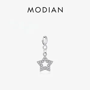 Star Pendant 925 Sterling Silver Hollow Star Charm With White Zircon Pave For Necklaces Bracelets Jewelry DIY Women