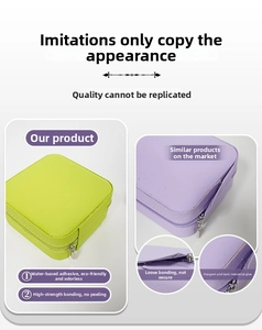 Detail of eco-friendly adhesive bonding and durable cross-grain leather jewelry box