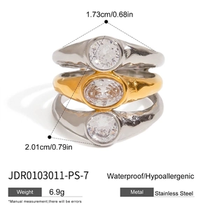 Detail of three-piece lava texture stackable rings with sparkling zircon inlays