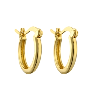 Elegant gold round hoop earrings with colorful cubic zirconia and buckle closure